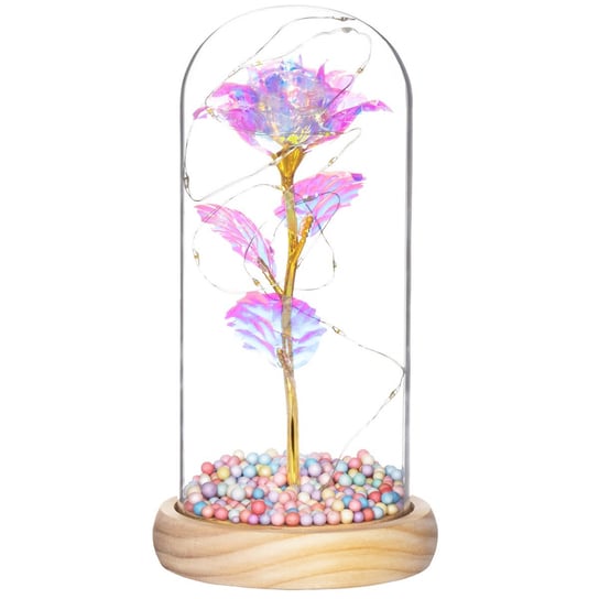Wieczna róża w szkle 22 cm świecąca ozdoba LED Springos prezent kryształowa Springos