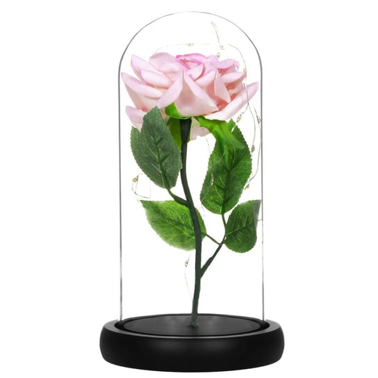 Wieczna róża w szkle 22 cm świecąca ozdoba LED Springos prezent kwiat różowy Springos