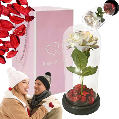 Wieczna Róża W Szkle Świecąca Led +Pudełko Idealny Prezent Walentynki Dla Niej Biała Inna marka