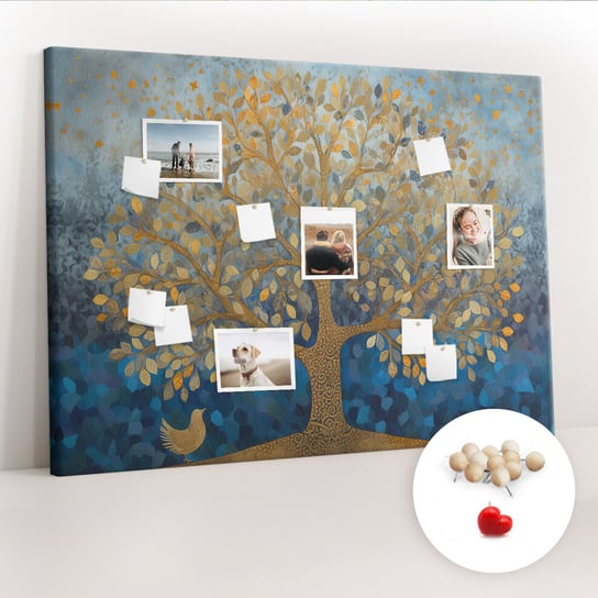 Wielka Tablica Korkowa 100x140 cm z grafiką - Abstrakcyjne drzewo + Drewniane Pinezki Coloray