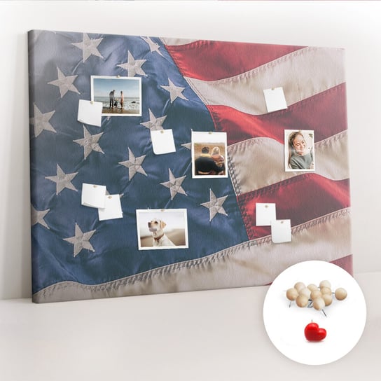 Wielka Tablica Korkowa 100x140 cm z grafiką - Amerykańska flaga + Drewniane Pinezki Coloray