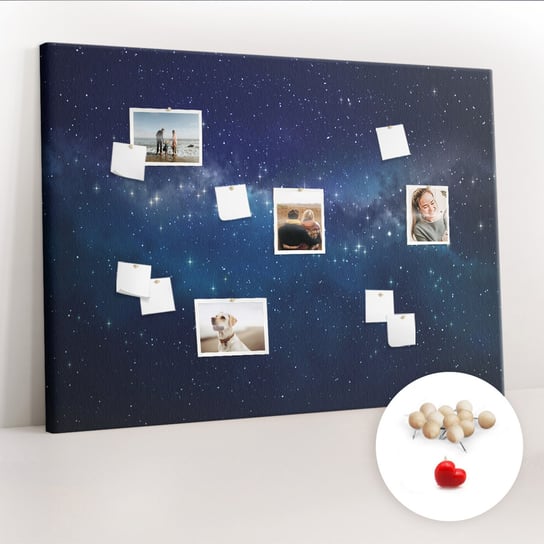 Wielka Tablica Korkowa 100x140 cm z grafiką - Ciemne niebo gwiazdy + Drewniane Pinezki Coloray