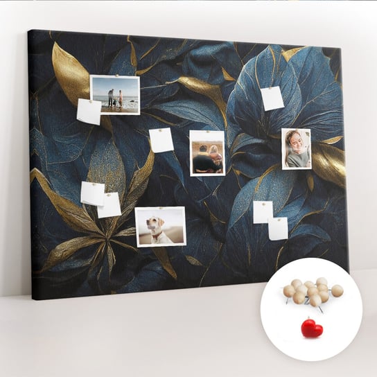 Wielka Tablica Korkowa 100x140 cm z grafiką - Dekoracyjne kwiaty + Drewniane Pinezki Coloray