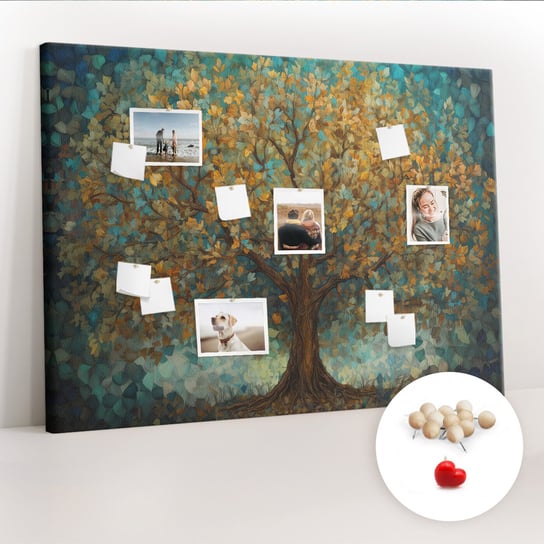 Wielka Tablica Korkowa 100x140 cm z grafiką - Drzewo mozaikowe + Drewniane Pinezki Coloray