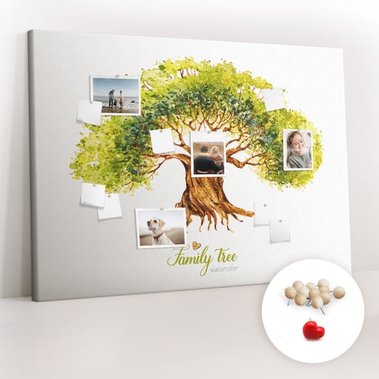 Wielka Tablica Korkowa 100x140 cm z grafiką - Drzewo rodzinne + Drewniane Pinezki Coloray