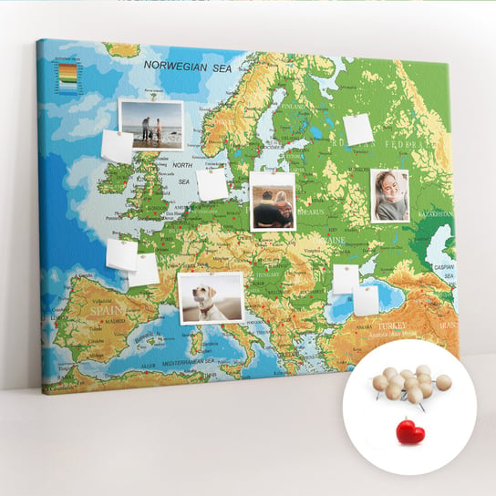 Wielka Tablica Korkowa 100x140 cm z grafiką - Geografia Mapa Świata + Drewniane Pinezki Coloray