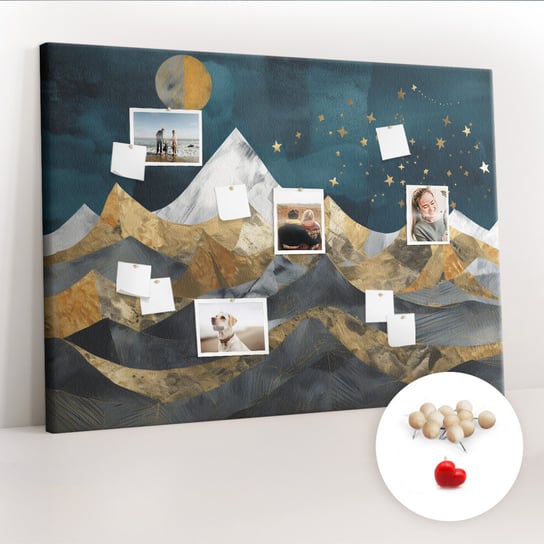 Wielka Tablica Korkowa 100x140 cm z grafiką - Góry nocą + Drewniane Pinezki Coloray