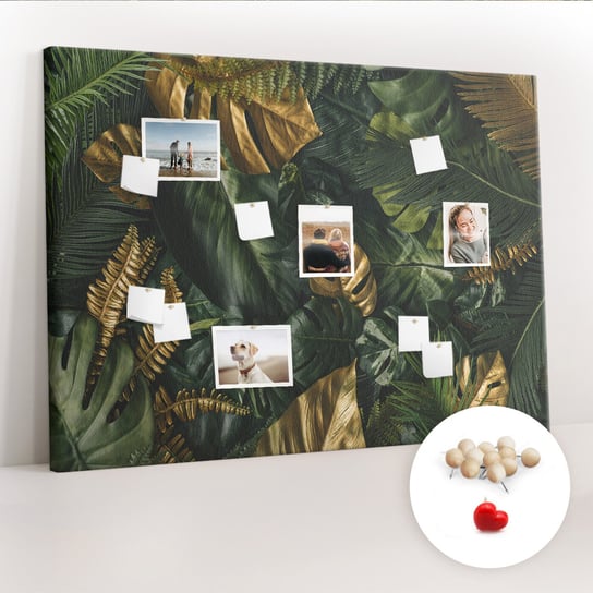 Wielka Tablica Korkowa 100x140 cm z grafiką - Liście dżungla + Drewniane Pinezki Coloray