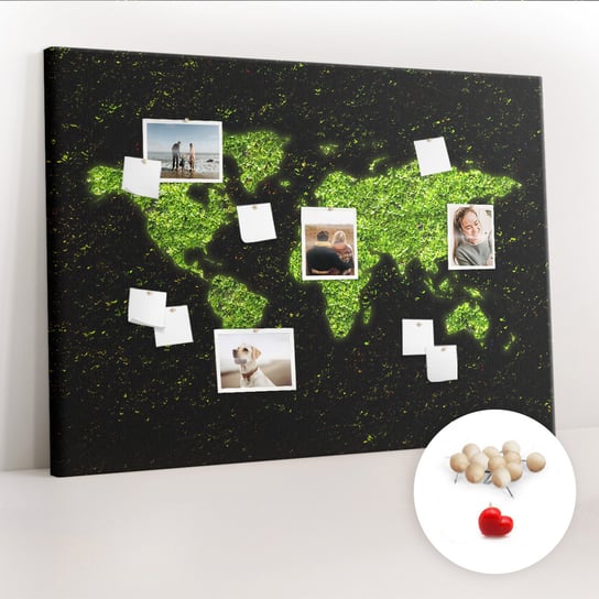 Wielka Tablica Korkowa 100x140 cm z grafiką - Mapa śwata + Drewniane Pinezki Coloray