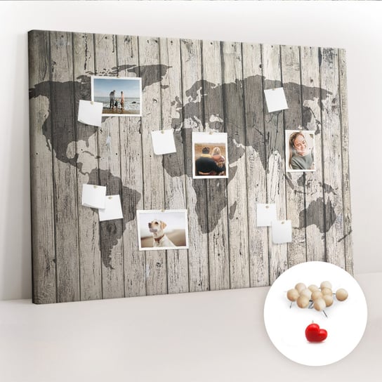 Wielka Tablica Korkowa 100x140 cm z grafiką - Mapa Świata Deski + Drewniane Pinezki Coloray