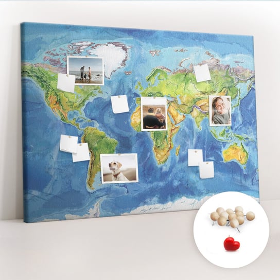 Wielka Tablica Korkowa 100x140 cm z grafiką - Mapa świata + Drewniane Pinezki Coloray