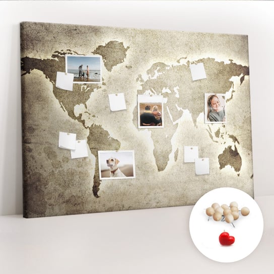 Wielka Tablica Korkowa 100x140 cm z grafiką - Mapa świata + Drewniane Pinezki Coloray