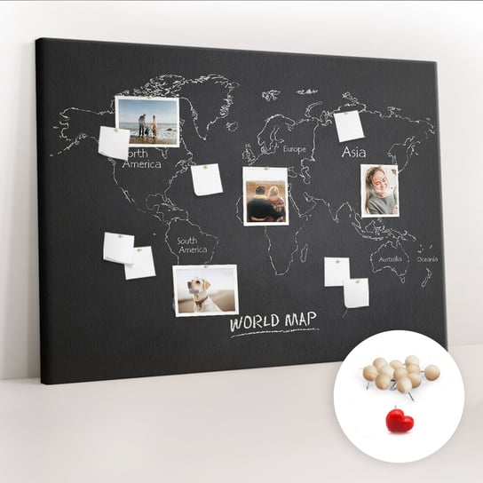 Wielka Tablica Korkowa 100x140 cm z grafiką - Mapa świata kraje + Drewniane Pinezki Coloray
