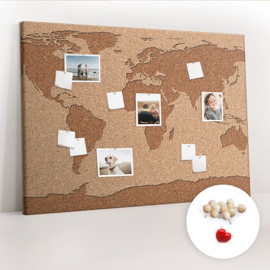 Wielka Tablica Korkowa 100x140 cm z grafiką - Mapa świata z korka + Drewniane Pinezki Coloray
