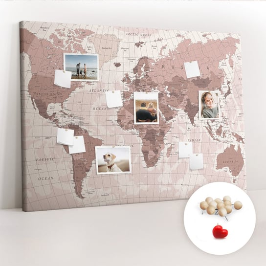 Wielka Tablica Korkowa 100x140 cm z grafiką - Polityczna Mapa Świata + Drewniane Pinezki Coloray