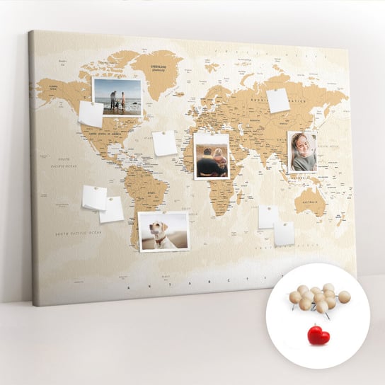 Wielka Tablica Korkowa 100x140 cm z grafiką - Polityczna Mapa Świata + Drewniane Pinezki Coloray
