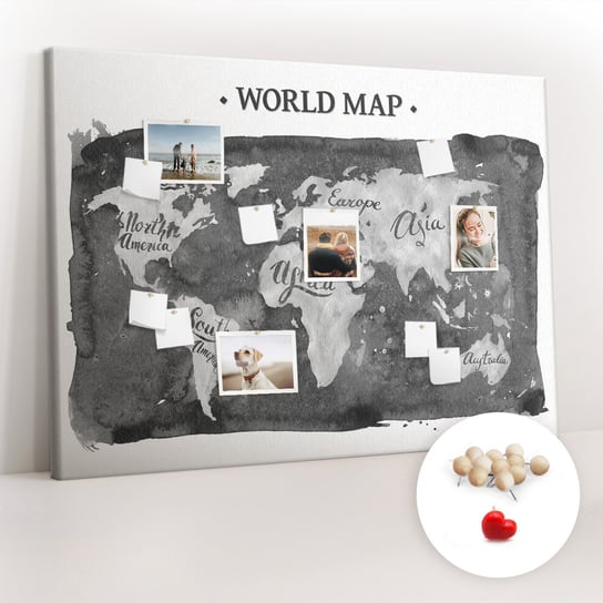 Wielka Tablica Korkowa 100x140 cm z grafiką - Retro mapa świata + Drewniane Pinezki Coloray