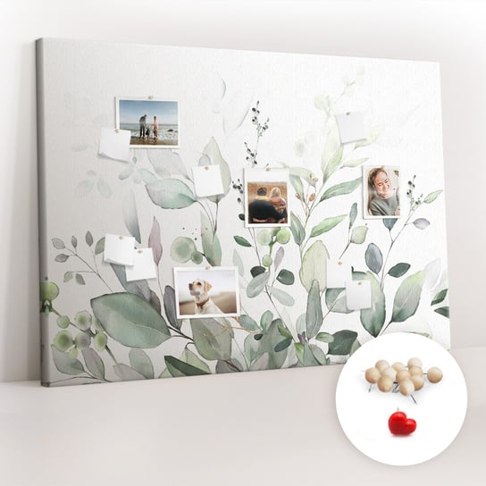 Wielka Tablica Korkowa 100x140 cm z grafiką - Rośliny liście + Drewniane Pinezki Coloray