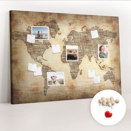 Wielka Tablica Korkowa 100x140 cm z grafiką - Stara mapa świata + Drewniane Pinezki Coloray
