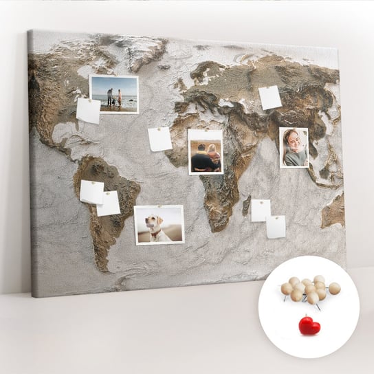 Wielka Tablica Korkowa 100x140 cm z grafiką - Stara mapa świata + Drewniane Pinezki Coloray