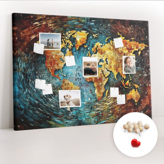 Wielka Tablica Korkowa 100x140 cm z grafiką - Świat chaosu + Drewniane Pinezki Coloray