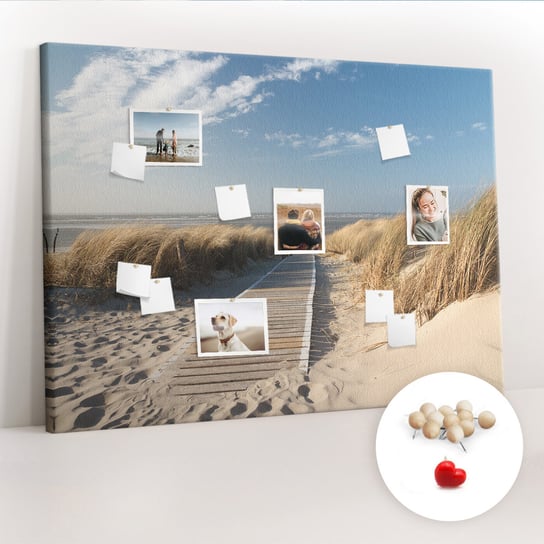 Wielka Tablica Korkowa 100x140 cm z grafiką - Widok na plażę + Drewniane Pinezki Coloray