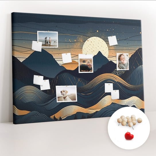 Wielka Tablica Korkowa 100x140 cm z grafiką - Zachód słońca krajobraz + Drewniane Pinezki Coloray