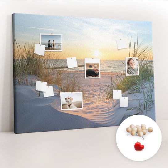 Wielka Tablica Korkowa 100x140 cm z grafiką - Zachód słońca na plaży + Drewniane Pinezki Coloray