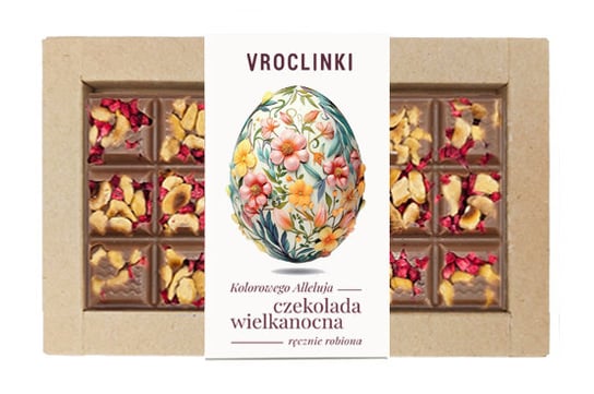 Wielkanocna czekolada z malinami i orzechami 80g (różne wzory do wyboru) Vroclinki - Wrocławskie Praliny