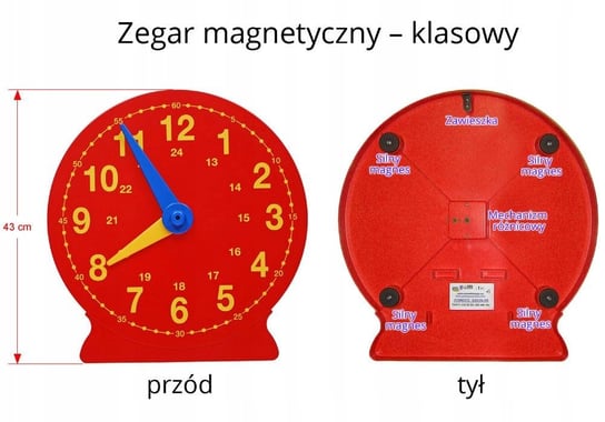 Wielki klasowy zegar magnetyczny z praktycznym PHU Lewandowski