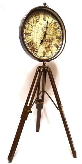 Wielki zegar w obudowie mosiężnej - "Mapa świata" na drewnianym trójnogu, wys. Max. 88cm, śr. 30cm - kod WWSA UPOMINKARNIA