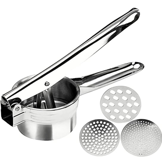 Wielofunkcyjna prasa do czosnku ze stali nierdzewnej Potato Masher Spaetzle Press w kolorze srebrnym do kuchni, restauracji i gastronomii Intirilife