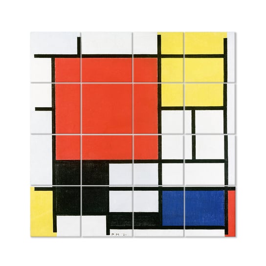 Wielopanelowa grafika ścienna Composition with large red plane, yellow, black, gray and blue - Piet Mondrian Legendarte