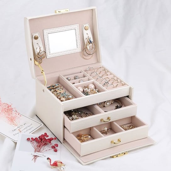 Wielopoziomowa szkatułka LELANI, kuferek na biżuterię Premium - biała HEDO