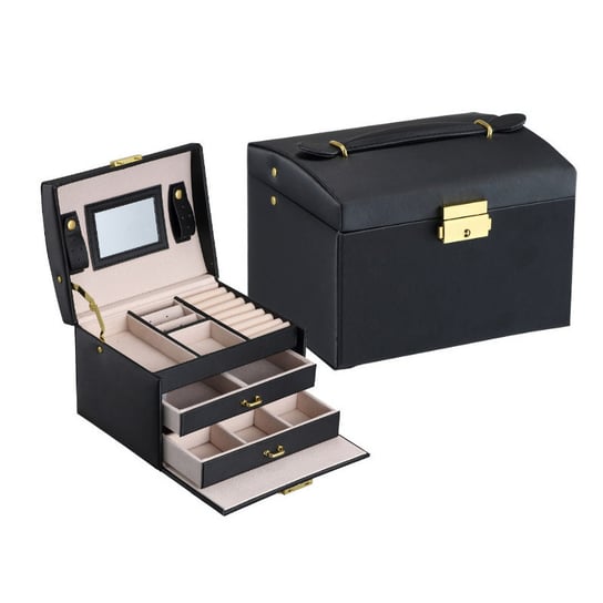 Wielopoziomowa szkatułka LELANI, kuferek na biżuterię Premium - czarna HEDO