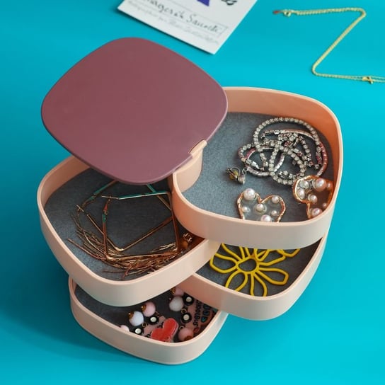 Wielopoziomowa szkatułka na biżuterię Premium - różowa Hedo