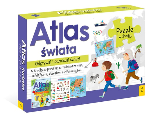 Wilga, zestaw edukacyjny Atlas świata z puzzlami i plakatem Opracowanie zbiorowe