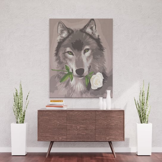 Wilk z różą w kłach - Malowanie po numerach 50 X 40 cm ArtOnly