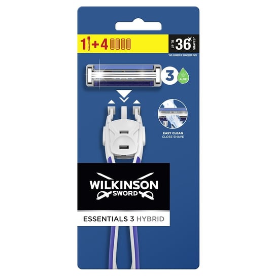 Wilkinson, Essentials 3 Hybrid, Maszynka Do Golenia Dla Mężczyzn I 4 Wkłady Wilkinson