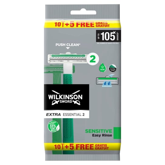 Wilkinson, Extra Essential 2 Sensitive jednorazowe maszynki do golenia dla mężczyzn, 15szt. Wilkinson