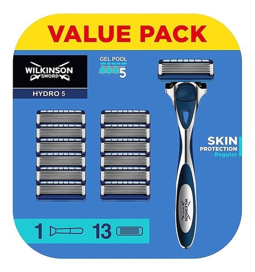 Wilkinson, Hydro 5 Skin Protection Regular, Maszynka do golenia z wymiennymi ostrzami dla mężczyzn + wkłady, 13 szt. Wilkinson