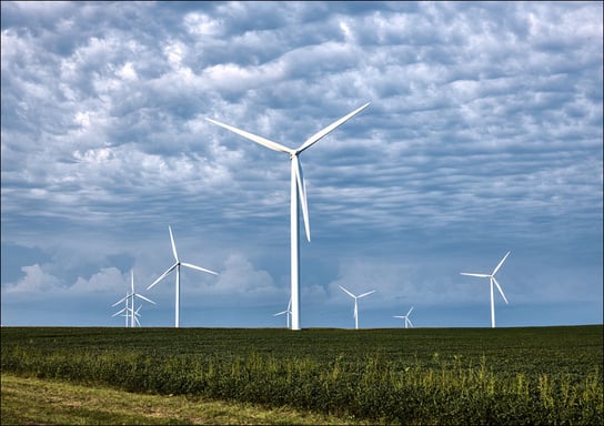 Wind farms filled with giant wind turbines have become a familiar site on actual American prairie farms, Iowa, Carol Highsmith - plakat 29,7x21 cm Galeria Plakatu