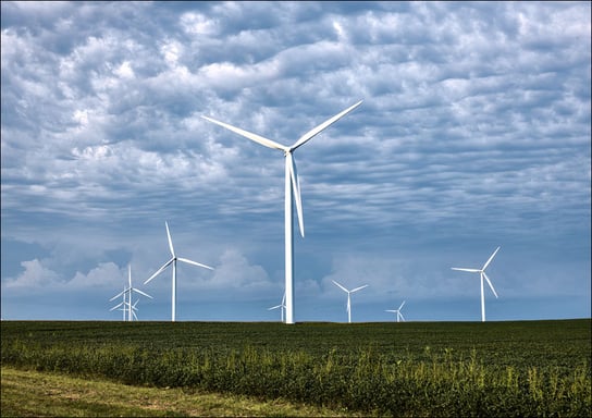 Wind farms filled with giant wind turbines have become a familiar site on actual American prairie farms, Iowa, Carol Highsmith - plakat 50x40 cm Galeria Plakatu