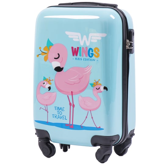 Wings, Walizka kabinowa dziecięca Jay XS Flamingi, niebieska, 51x33x20 cm Wings