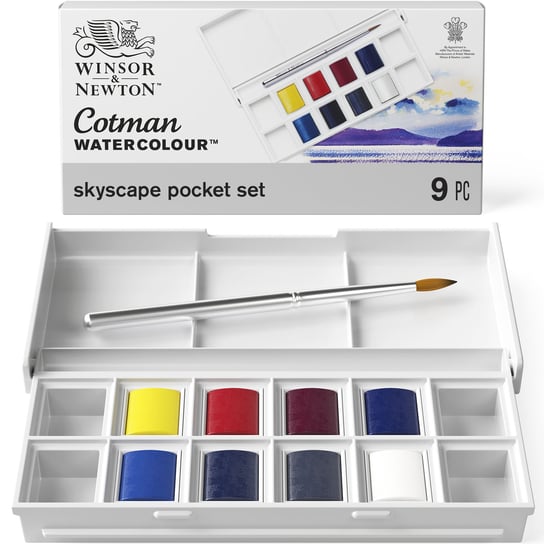 Winsor & Newton Cotman, Zestaw akwareli do malowania Nieba - 8 Półkostek + Pędzelek Winsor & Newton