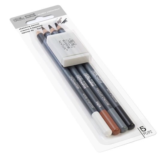 Winsor&Newton zestaw ołówków do szkicowania — 4 ołówki z gumką na blistrze Winsor & Newton
