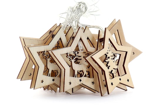 Winter Celebrations, Girlanda LED, drewniane gwiazdki, wzór renifer, 198 cm Empik