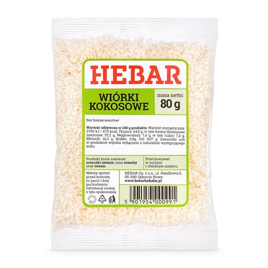 Wiórki kokosowe 80g Hebar