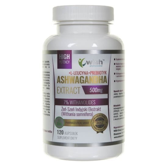Wish Pharmaceutical, Ashwagandha Ekstrakt 500 mg, Suplement diety, 120 kapsułek Wish Pharmaceutical