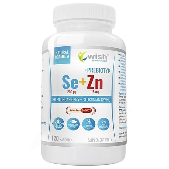 Wish Pharmaceutical, selen 200 mcg + cynk 15 mg + prebiotyk, 120 kapsułek 